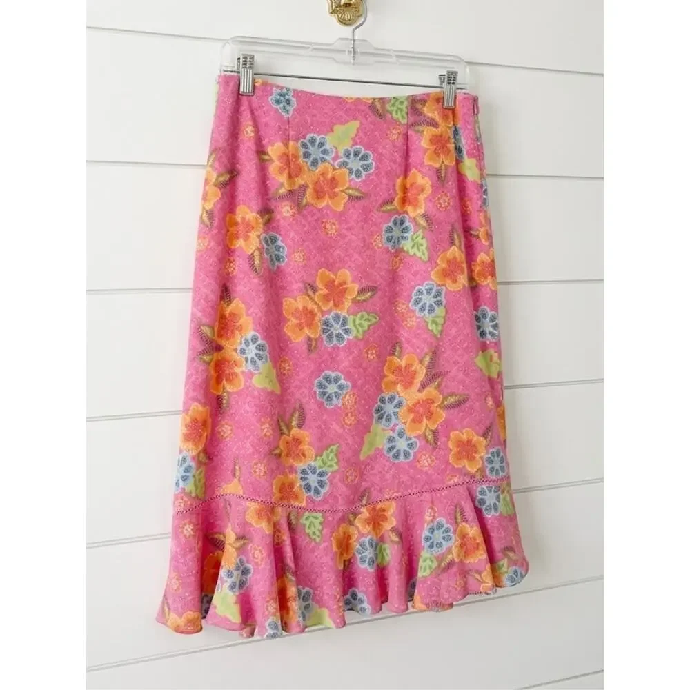 SIGRID OLSEN SPORT Pink Floral Trumpet Style Summer Skirt, 4P